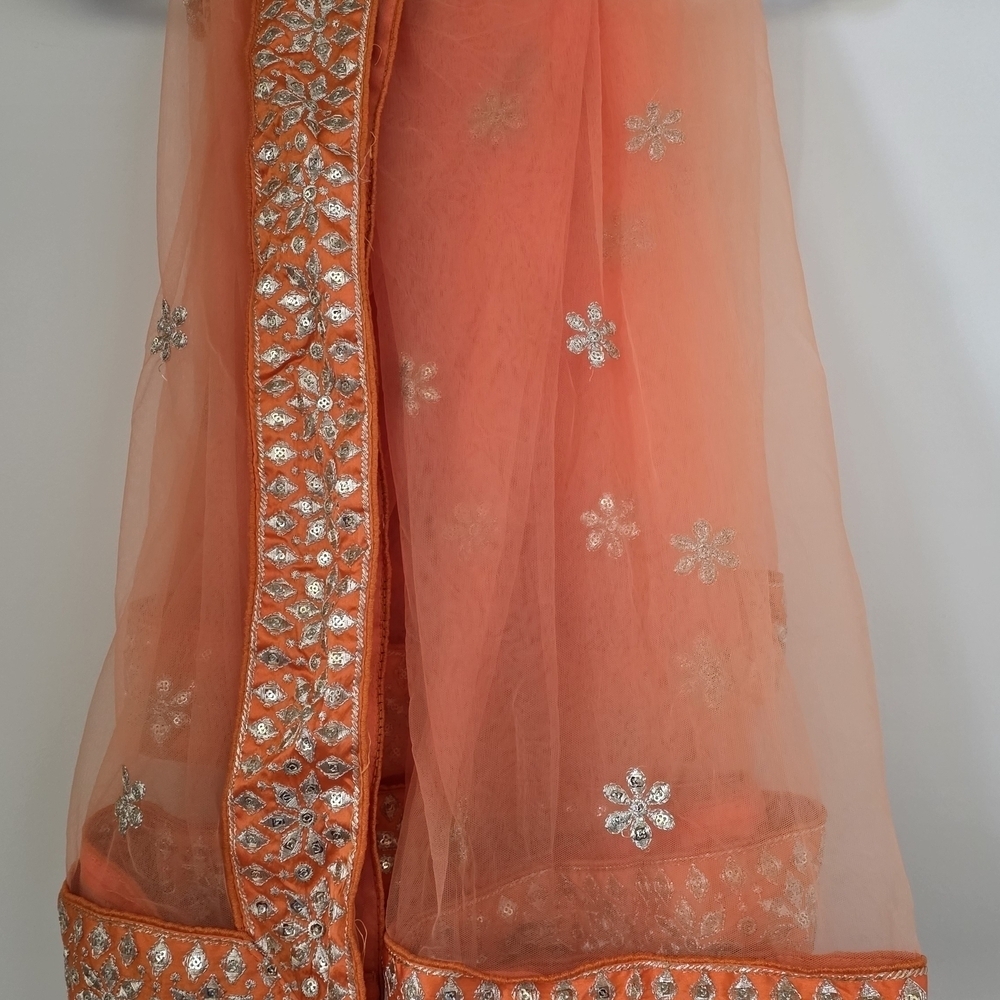 Delightful Orange Sequins, Zari With Embroidered Devsena Silk Lehenga Choli - Picture 13 of 13